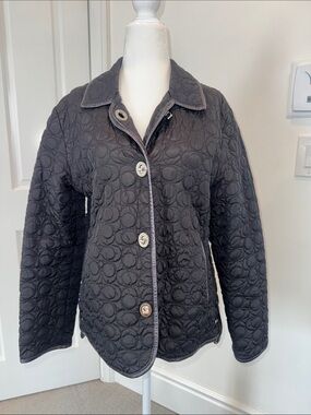 Coach Black Quilted Button-Front Puffer Jacket